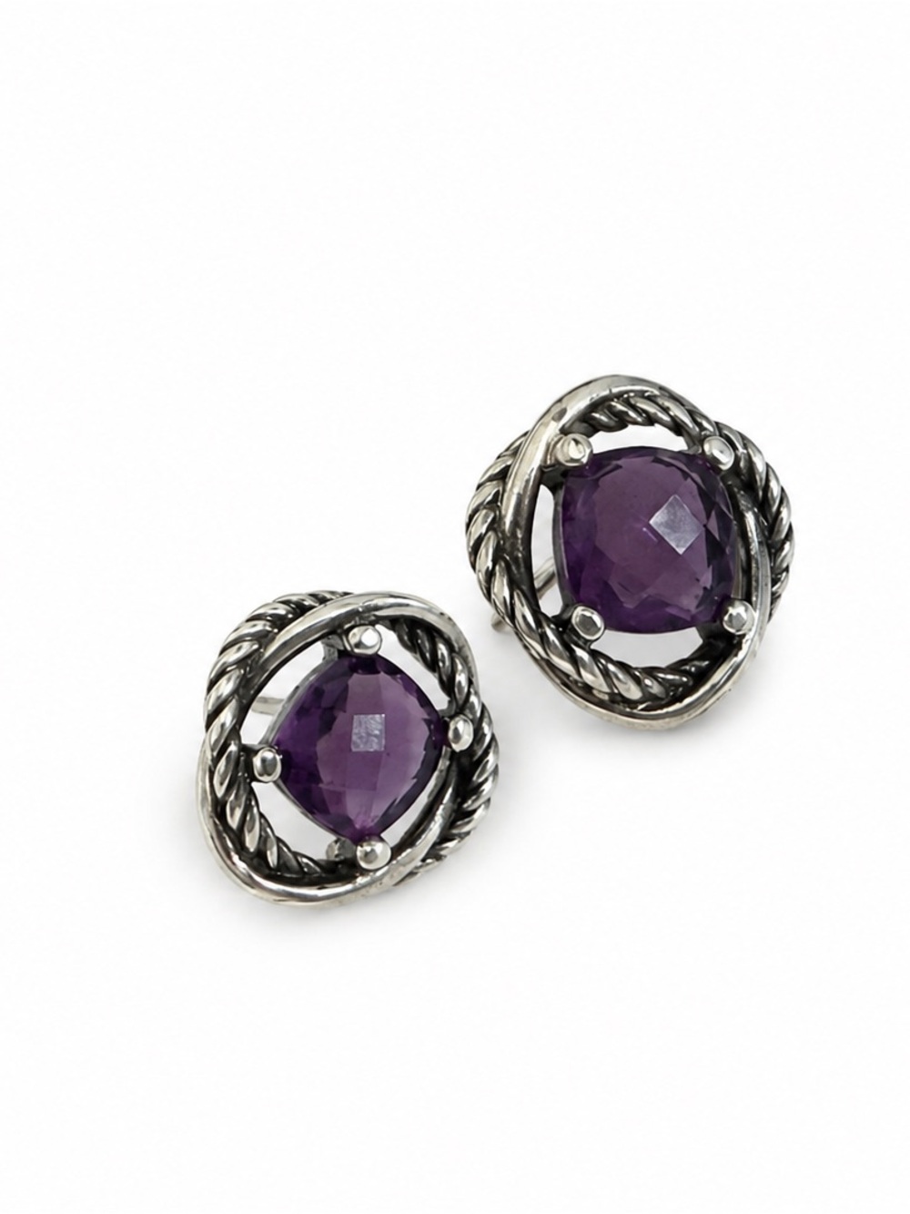 David Yurman Purple Amethyst Cable-Frame Stud Earrings